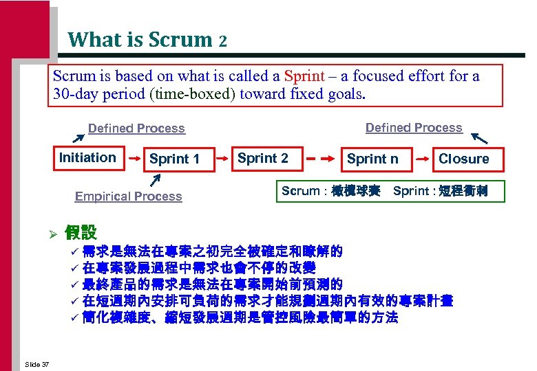 What is Scrum 2 Scrum is based on what is called a Sprint –