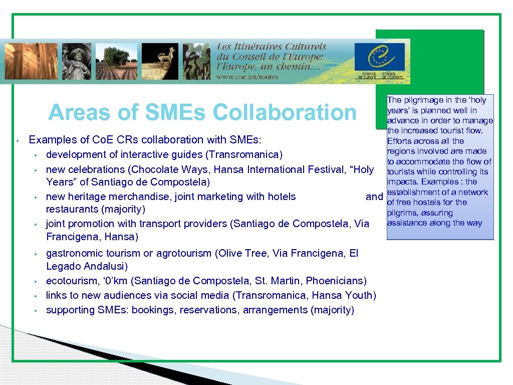 Presentation Outline Areas of SMEs Collaboration • Examples of Co. E CRs collaboration with