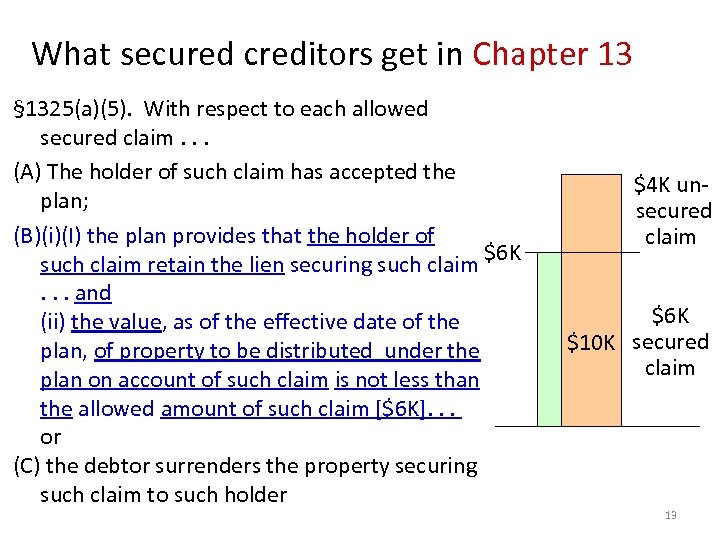 What secured creditors get in Chapter 13 § 1325(a)(5). With respect to each allowed