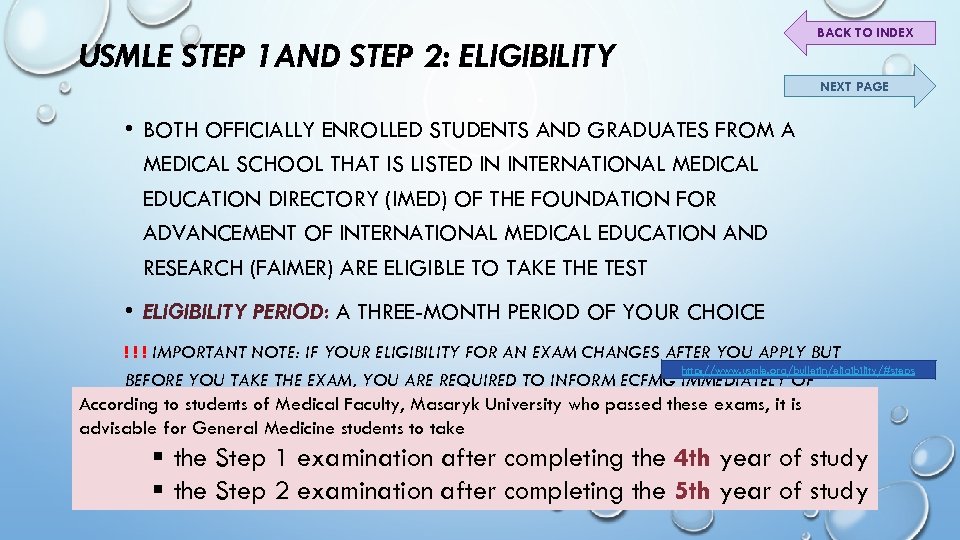 USMLE STEP 1 AND STEP 2: ELIGIBILITY BACK TO INDEX NEXT PAGE • BOTH