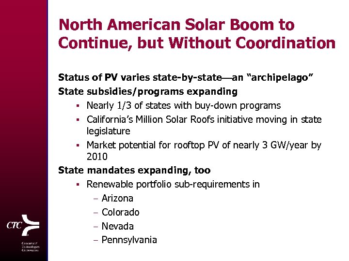 North American Solar Boom to Continue, but Without Coordination Status of PV varies state-by-state