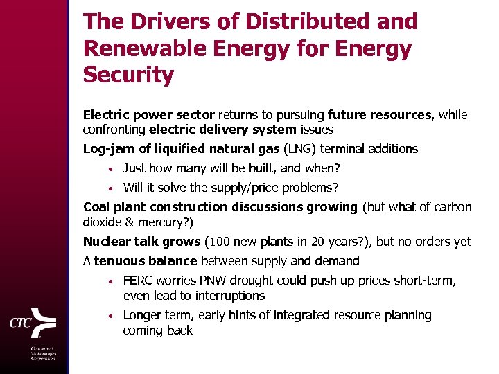 The Drivers of Distributed and Renewable Energy for Energy Security Electric power sector returns