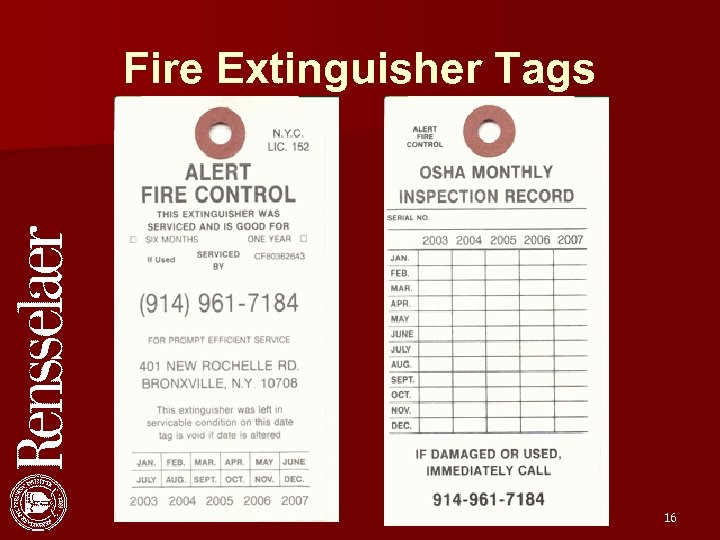 Fire Extinguisher Tags 16 