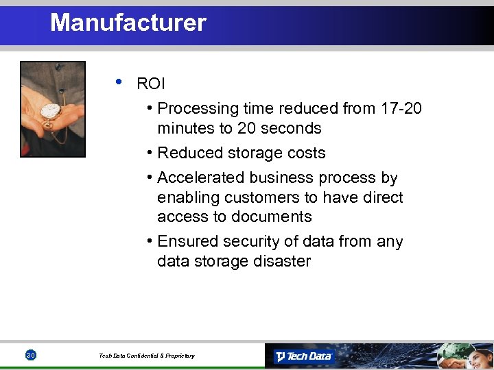 Manufacturer • 30 ROI • Processing time reduced from 17 -20 minutes to 20