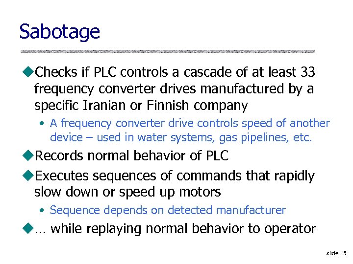 Sabotage u. Checks if PLC controls a cascade of at least 33 frequency converter