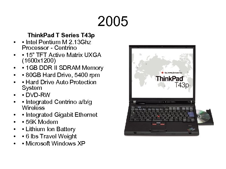 2005 • • • Think. Pad T Series T 43 p • Intel Pentium