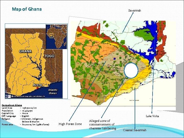 Map of Ghana Facts about Ghana Land Area – 238, 500 sq km Population