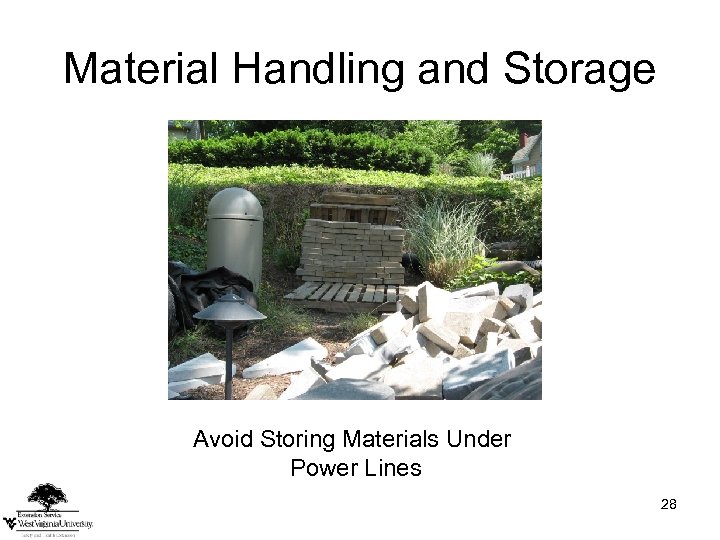 Material Handling and Storage Avoid Storing Materials Under Power Lines 28 