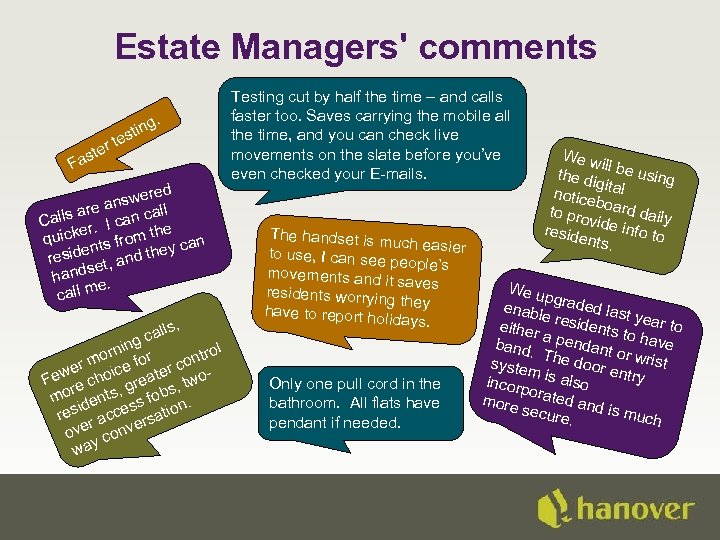 Estate Managers' comments. r ste a g stin te F ed swer re an