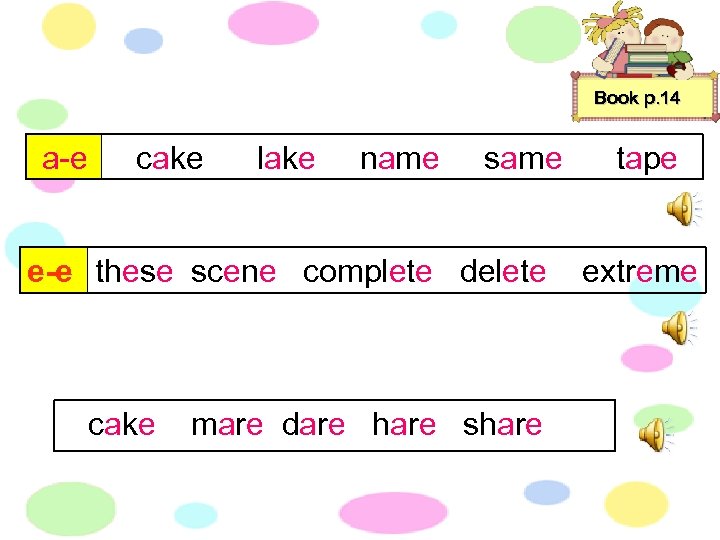 Book p. 14 a-e cake lake name same e-e these scene complete delete cake