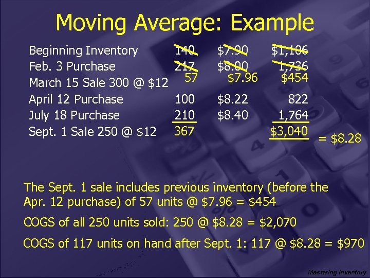 Moving Average: Example Beginning Inventory Feb. 3 Purchase March 15 Sale 300 @ $12