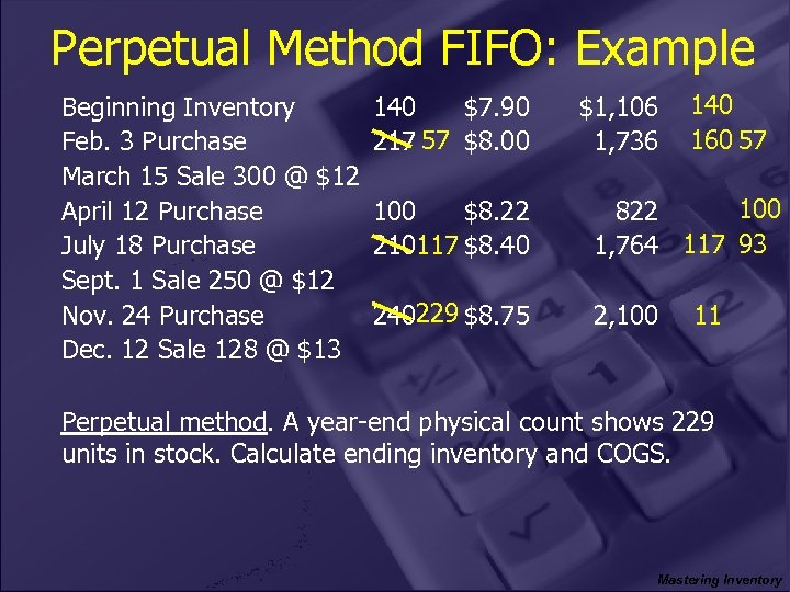 Perpetual Method FIFO: Example Beginning Inventory Feb. 3 Purchase March 15 Sale 300 @