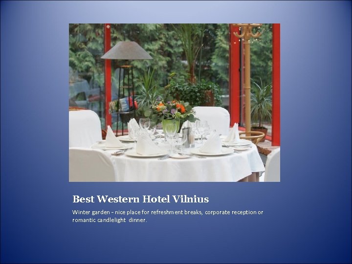 Best Western Hotel Vilnius Winter garden - nice place for refreshment breaks, corporate reception