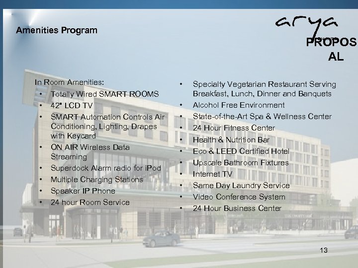 Amenities Program In Room Amenities: • Totally Wired SMART ROOMS • 42" LCD TV