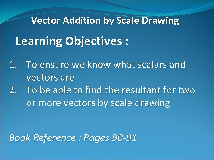 Vector Addition by Scale Drawing Learning Objectives : 1. To ensure we know what