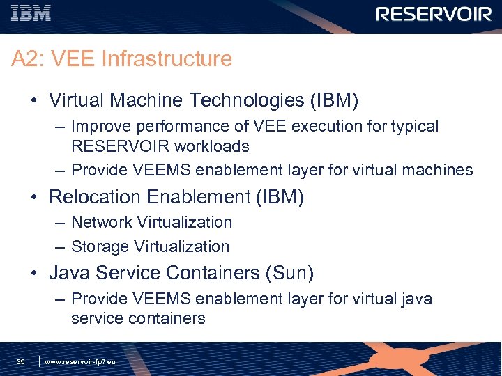 A 2: VEE Infrastructure • Virtual Machine Technologies (IBM) – Improve performance of VEE