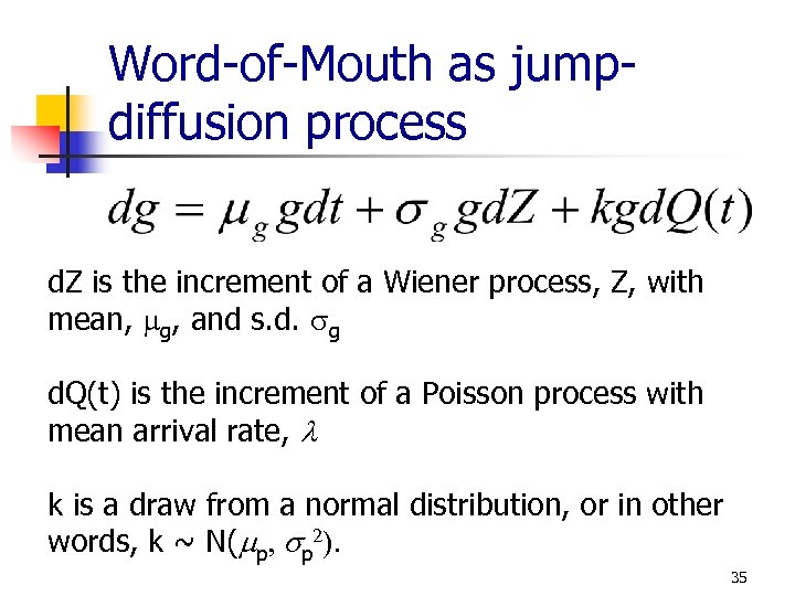 Word-of-Mouth as jumpdiffusion process d. Z is the increment of a Wiener process, Z,