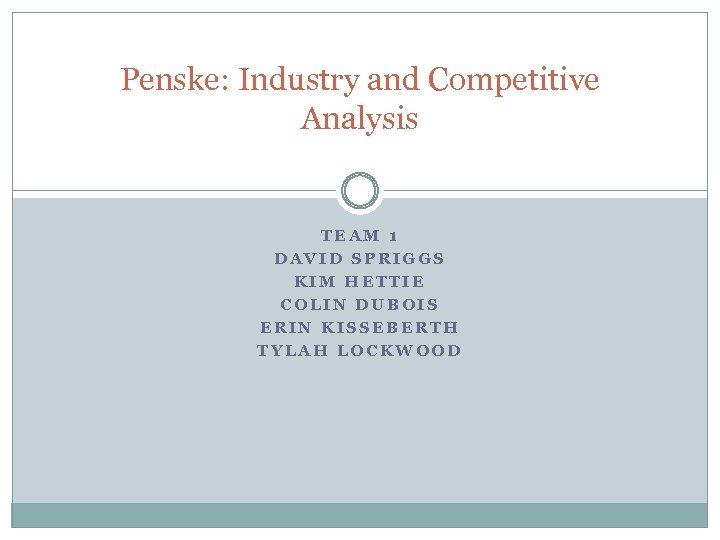 Penske: Industry and Competitive Analysis TEAM 1 DAVID SPRIGGS KIM HETTIE COLIN DUBOIS ERIN