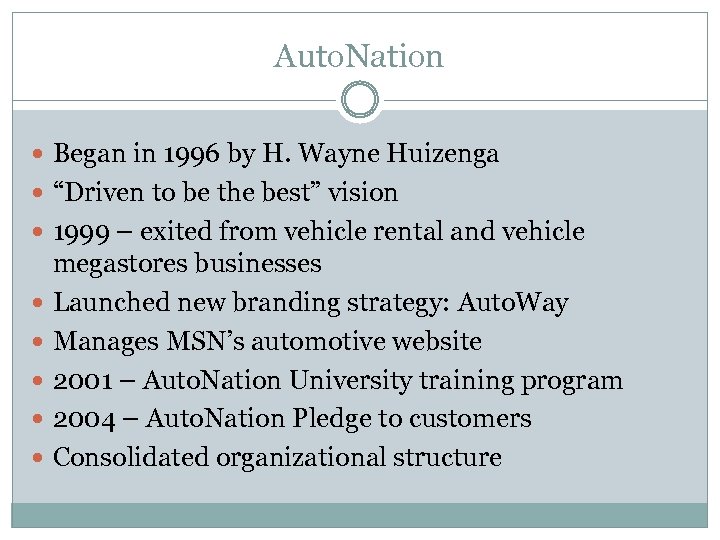 Auto. Nation Began in 1996 by H. Wayne Huizenga “Driven to be the best”