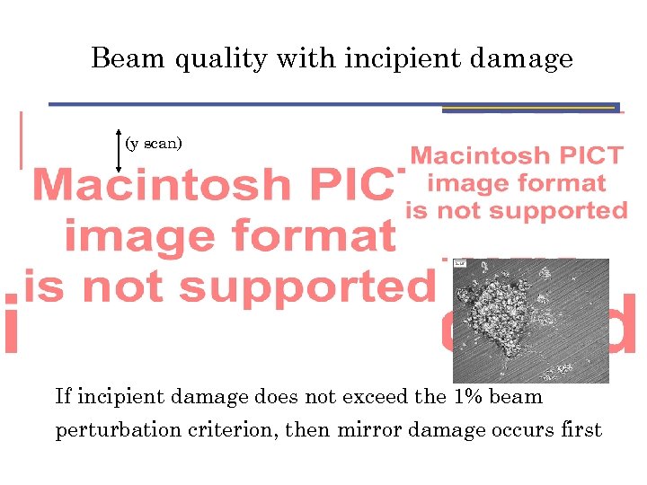 Beam quality with incipient damage (y scan) If incipient damage does not exceed the