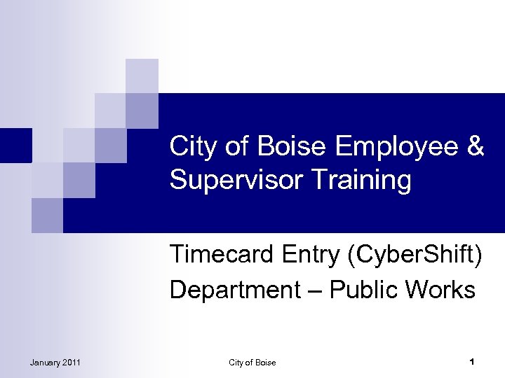 City of Boise Employee & Supervisor Training Timecard Entry (Cyber. Shift) Department – Public