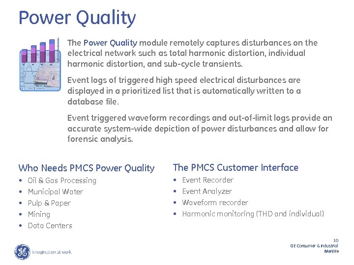 Power Quality The Power Quality module remotely captures disturbances on the electrical network such