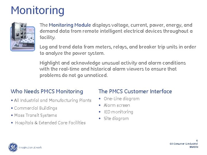 Monitoring The Monitoring Module displays voltage, current, power, energy, and demand data from remote