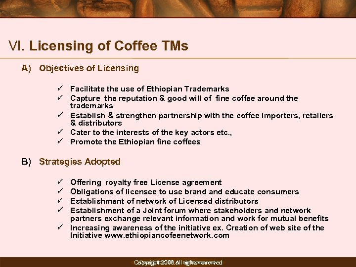 VI. Licensing of Coffee TMs A) Objectives of Licensing ü Facilitate the use of