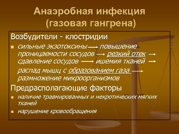 Анаэробная инфекция (газовая гангрена) Возбудители - клостридии n сильные экзотоксины повышение проницаемости сосудов резкий