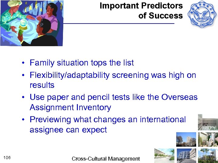 Important Predictors of Success • Family situation tops the list • Flexibility/adaptability screening was