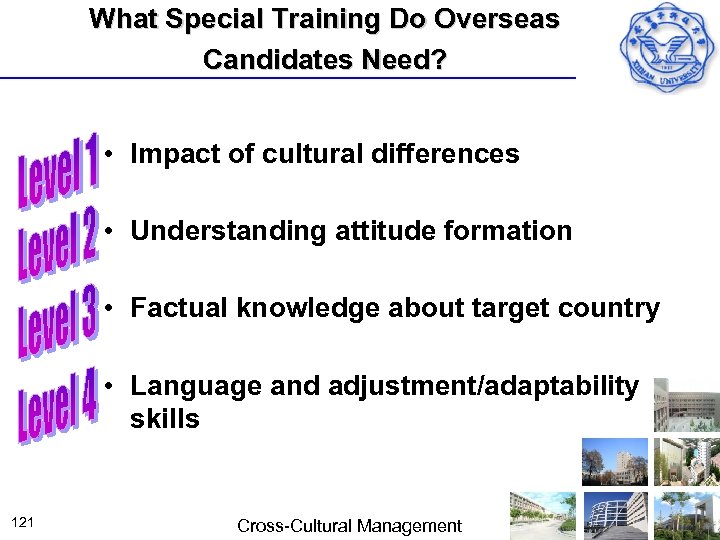 What Special Training Do Overseas Candidates Need? • Impact of cultural differences • Understanding