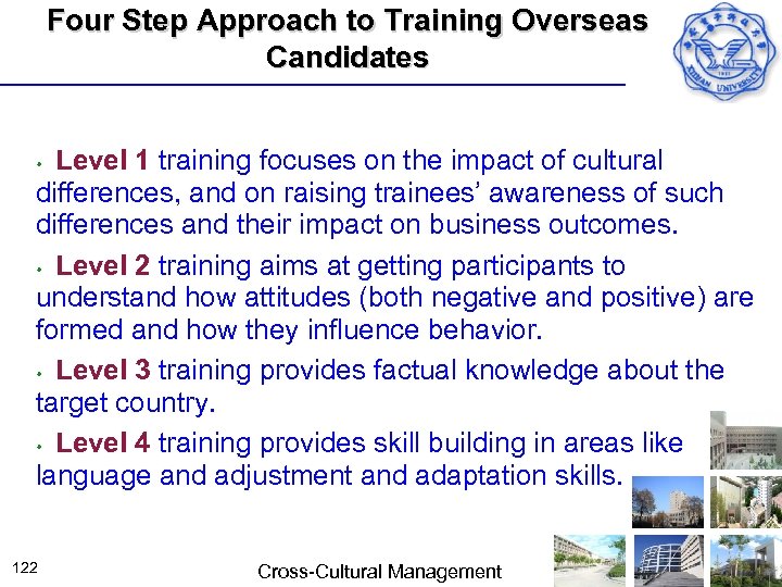Four Step Approach to Training Overseas Candidates Level 1 training focuses on the impact