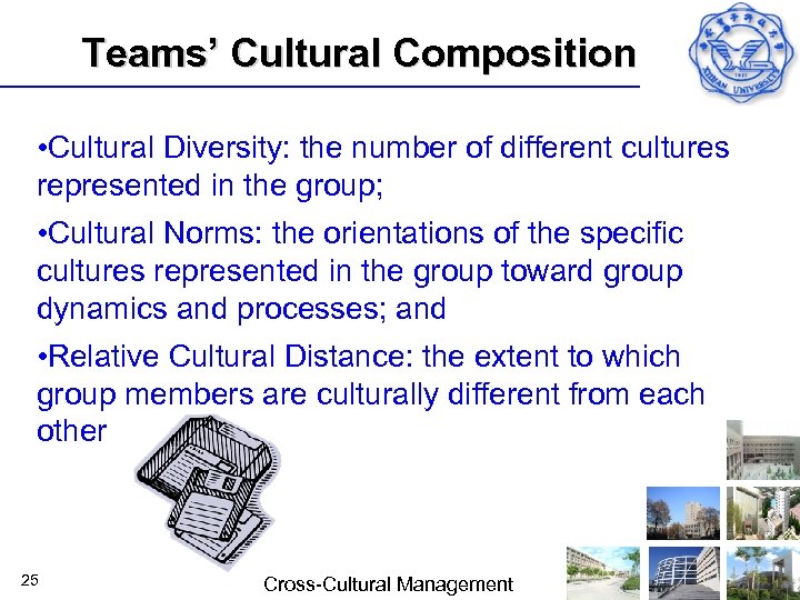 Teams’ Cultural Composition • Cultural Diversity: the number of different cultures represented in the
