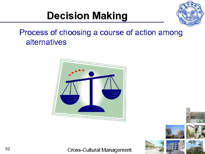 Decision Making Process of choosing a course of action among alternatives 52 Cross Cultural