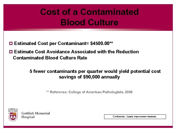 Cost of a Contaminated Blood Culture p Estimated Cost per Contaminant= $4500. 00** p