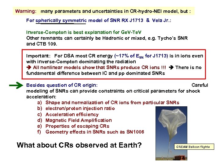 Warning: many parameters and uncertainties in CR-hydro-NEI model, but : For spherically symmetric model