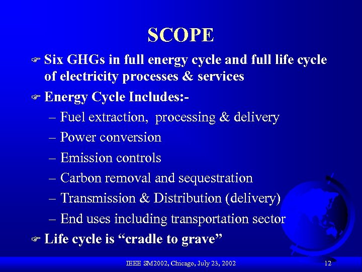 SCOPE Six GHGs in full energy cycle and full life cycle of electricity processes