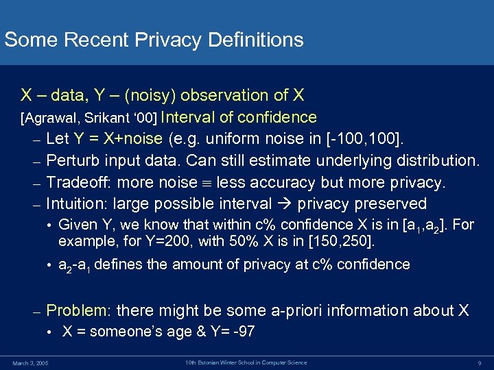 Privacy Preserving Data Mining Lecture 3 Non Cryptographic Approaches