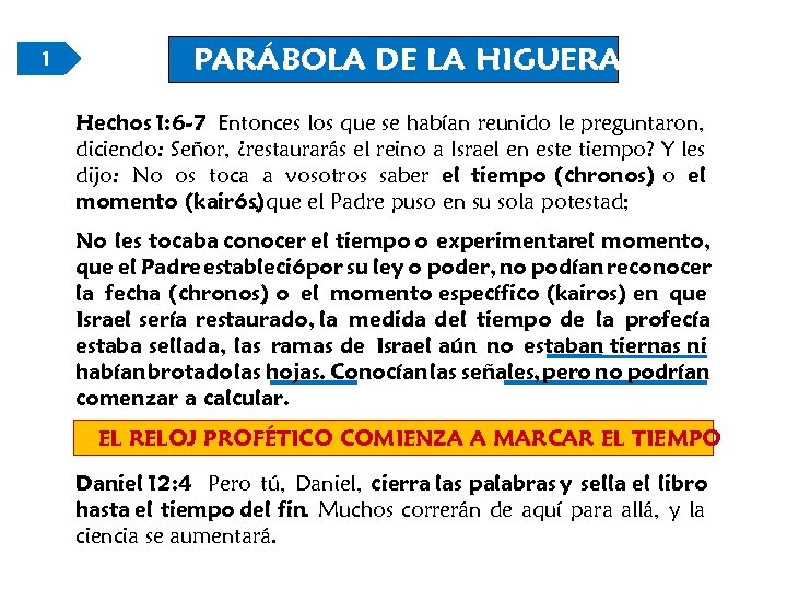 1 PARÁBOLA DE LA HIGUERA Hechos 1: 6 -7 Entonces los que se habían