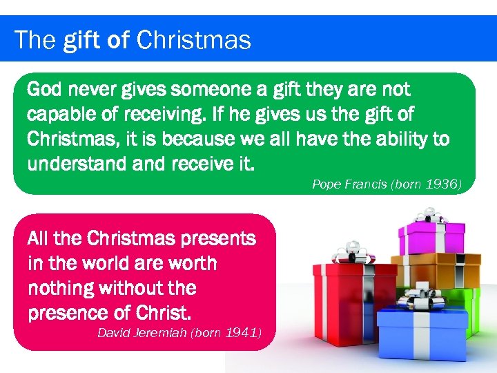 The gift of Christmas God never gives someone a gift they are not capable