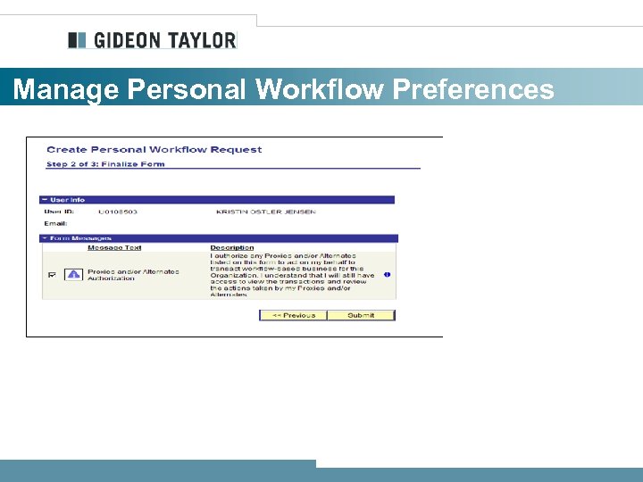 Manage Personal Workflow Preferences 