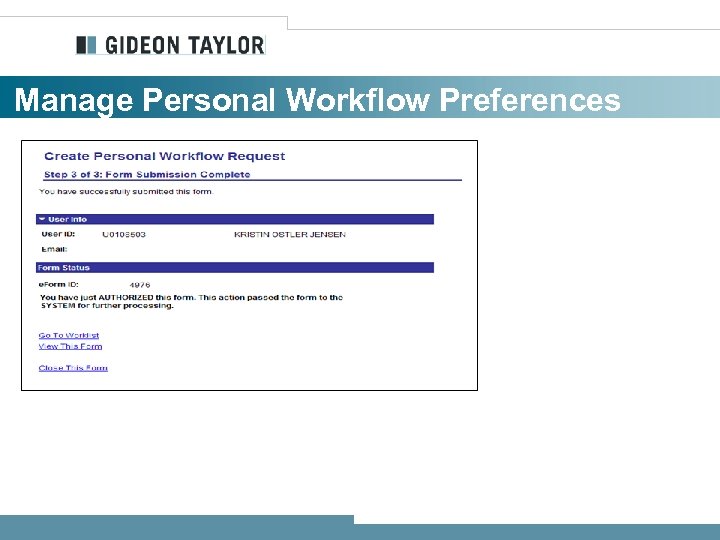 Manage Personal Workflow Preferences 