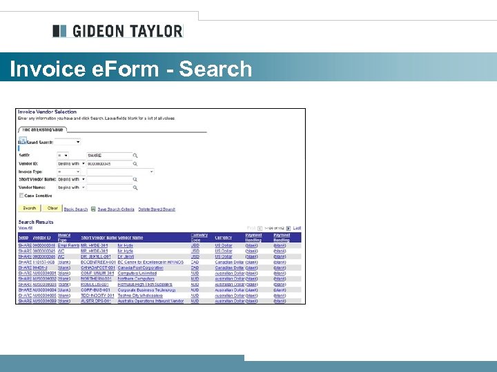 Invoice e. Form - Search 