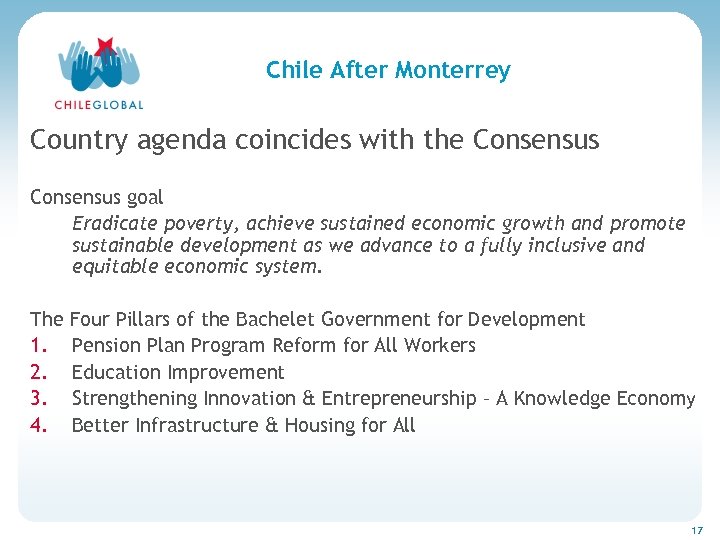 Haga clic para cambiar el estilo de títu Chile After Monterrey Country agenda coincides