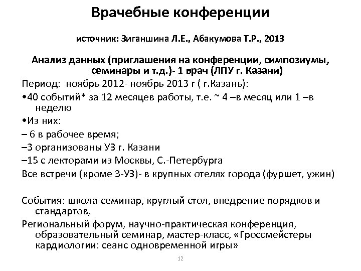 Врачебные конференции источник: Зиганшина Л. Е. , Абакумова Т. Р. , 2013 Анализ данных