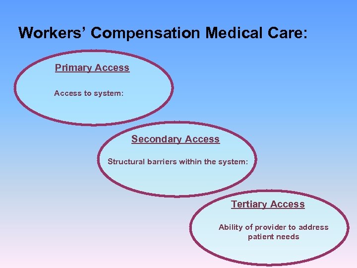 Workers’ Compensation Medical Care: Primary Access to system: Secondary Access Structural barriers within the