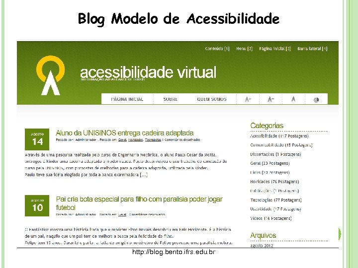 Blog Modelo de Acessibilidade http: //blog. bento. ifrs. edu. br/ 