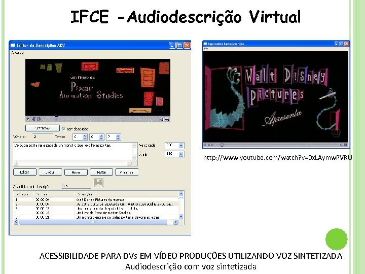 IFCE -Audiodescrição Virtual http: //www. youtube. com/watch? v=0 x. LAymw. PVRU ACESSIBILIDADE PARA DVs