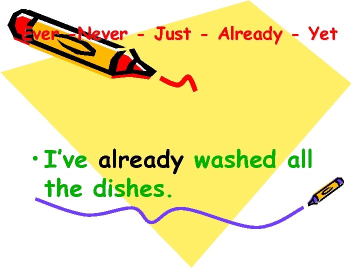 Ever -Never - Just - Already - Yet • I’ve already washed all the