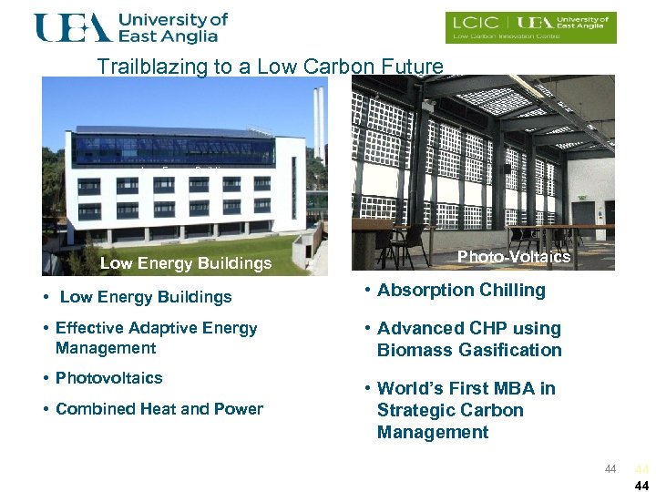 Trailblazing to a Low Carbon Future Low Energy Buildings Photo-Voltaics • Low Energy Buildings